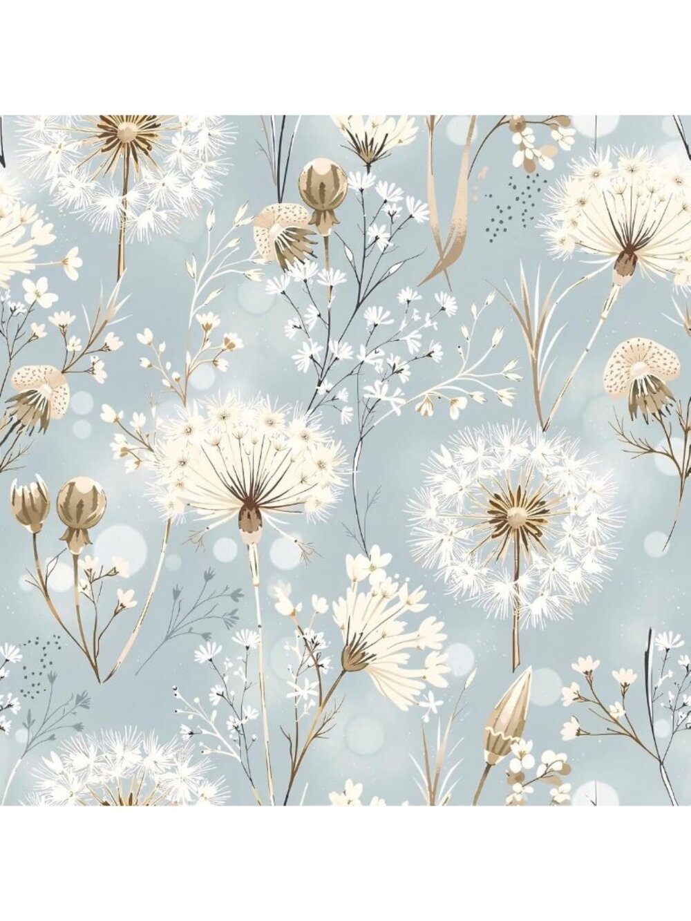 Soft Gray & Blue Floral Peel and Stick Wallpaper | Removable Leaf Mural for